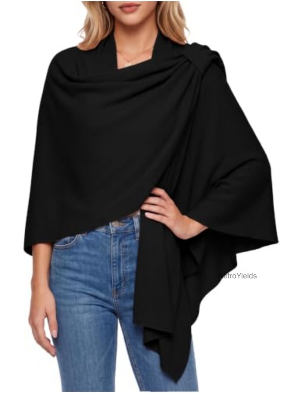 Knit Shawl Wrap Cross Front Poncho Sweater Cape